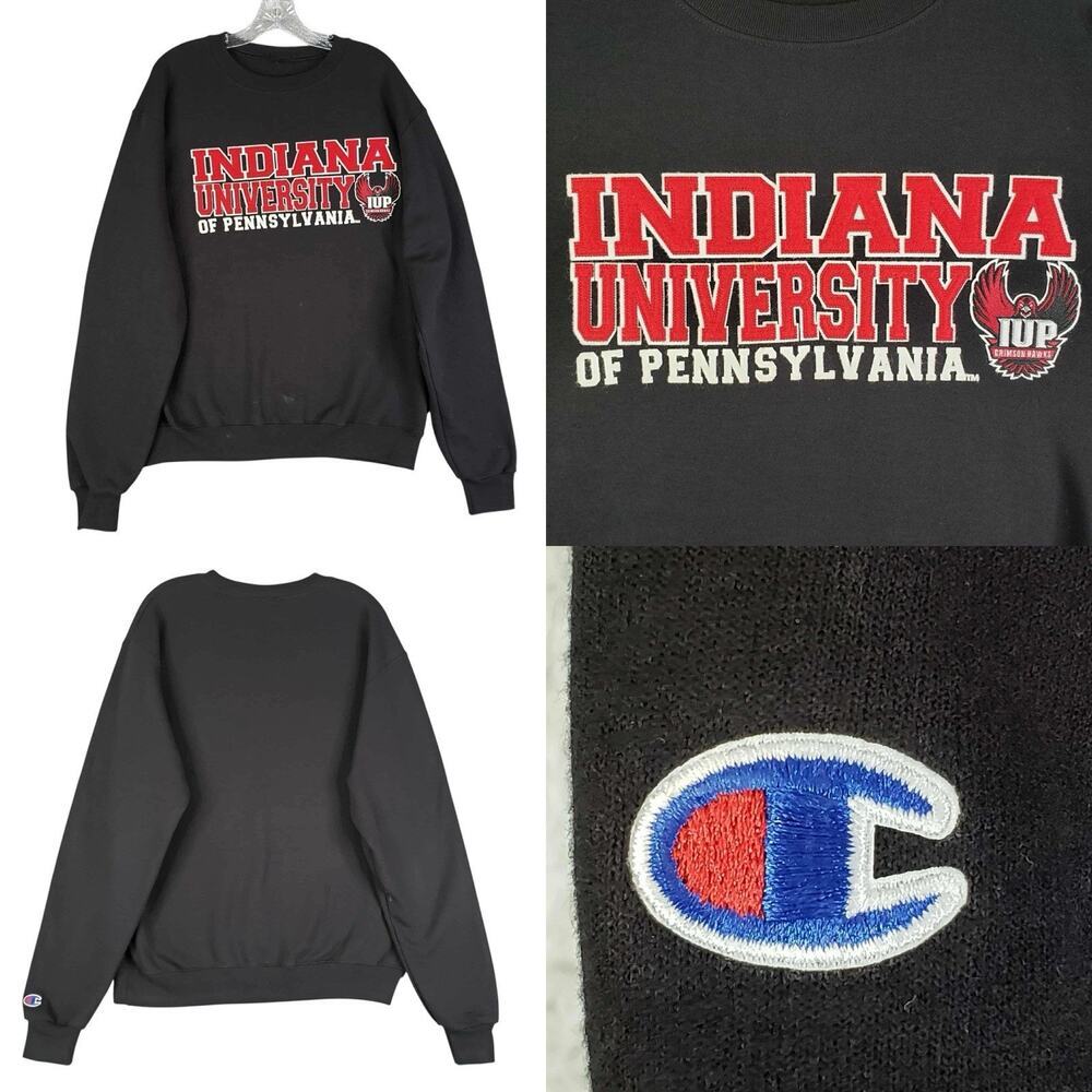 Champion Sweatshirt IUP Indiana University of Pennsylvania Black Embroidered M